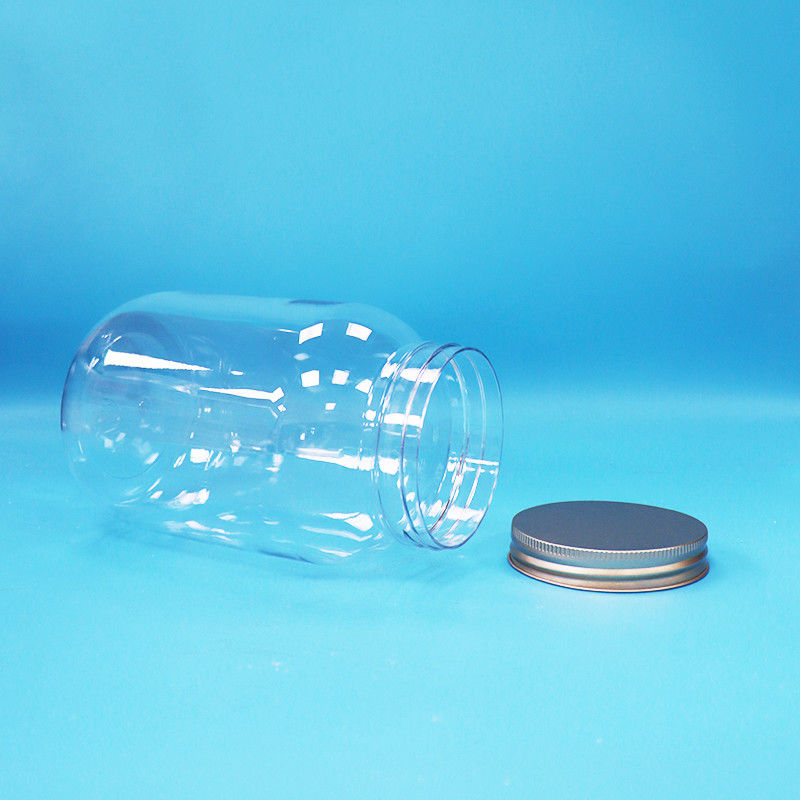 เกรดอาหารใส PET พลาสติกกลมกระป๋องสกรูอลูมิเนียม Flat Cap สําหรับอาหาร