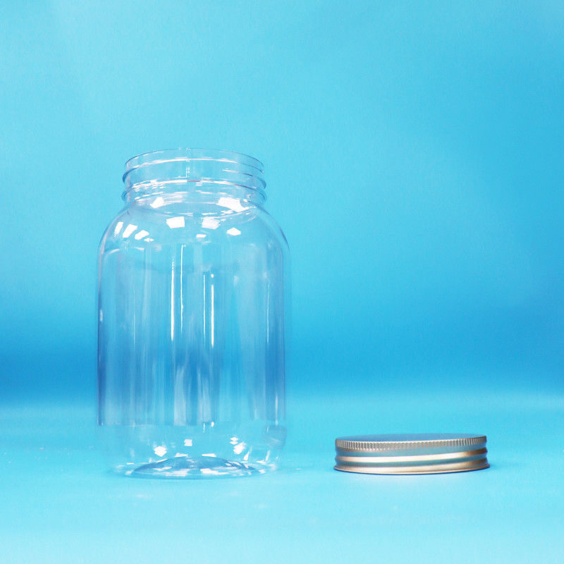 เกรดอาหารใส PET พลาสติกกลมกระป๋องสกรูอลูมิเนียม Flat Cap สําหรับอาหาร