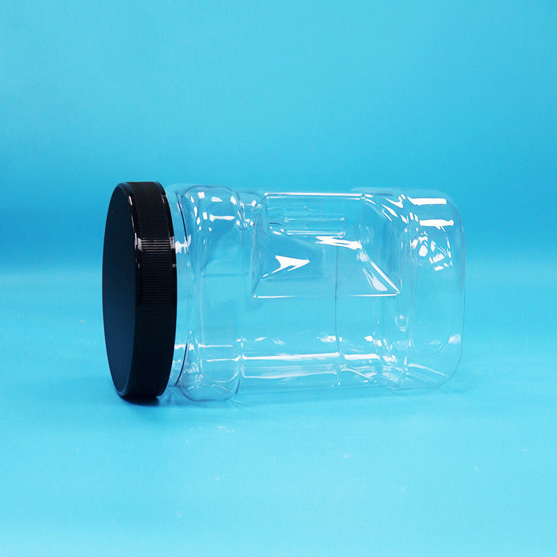 ผลไม้แห้งและมะเขือเทศสี่เหลี่ยม PET กระปุกพลาสติกจับด้วยฝาดํา