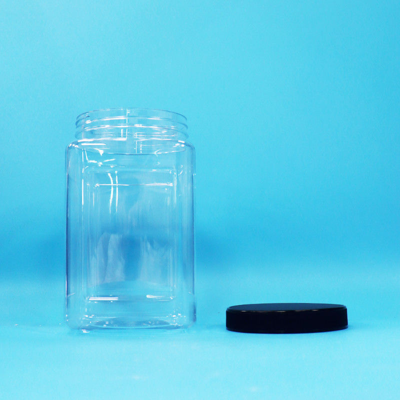 กระป๋องบรรจุใส รูปทรงสี่เหลี่ยม พลาสติก PET ใบปิดดํา สําหรับอาหาร