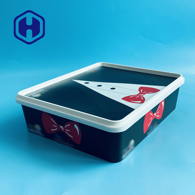 สี่เหลี่ยมผืนผ้า IML ภาชนะพลาสติก ของขวัญคริสต์มาส กล่องของขวัญ วันหยุด เสื้อ แจ็คเก็ต กระโปรง ถุงมือ แพ็คเกจเสื้อยืด