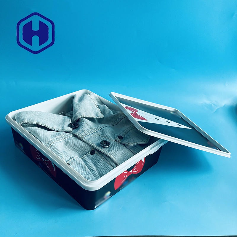 สี่เหลี่ยมผืนผ้า IML ภาชนะพลาสติก ของขวัญคริสต์มาส กล่องของขวัญ วันหยุด เสื้อ แจ็คเก็ต กระโปรง ถุงมือ แพ็คเกจเสื้อยืด