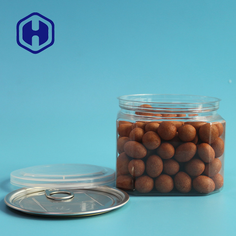 Bulk Square 430ml ใส PET Can สำหรับ Peanut Nuts Leak Proof
