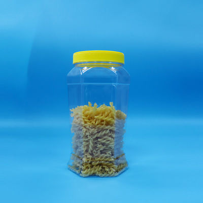 รูปทรงหกเหลี่ยม อาหารเกรดคุกกี้ แคนดี้ อาหารใส PET Jar สีเหลือง ปิดเรียบ