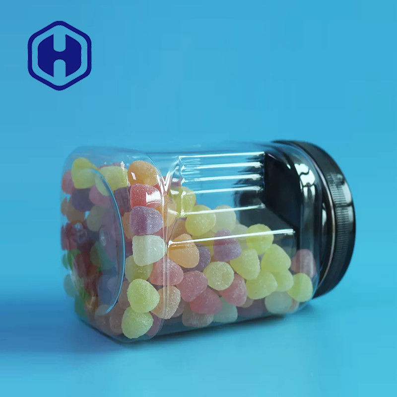 ขวดจับพลาสติกใส PET ทรงเหลี่ยม Mason วางซ้อนได้พร้อมฝากลมบรรจุอาหารคุกกี้