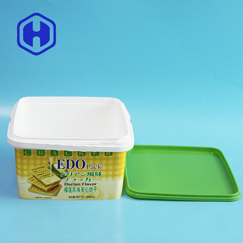 หรูหราตกแต่ง IML กระป๋องพลาสติกคริสต์มาสชีสเบสกิต แพคเกจ ครั๊กเกอร์กล่อง