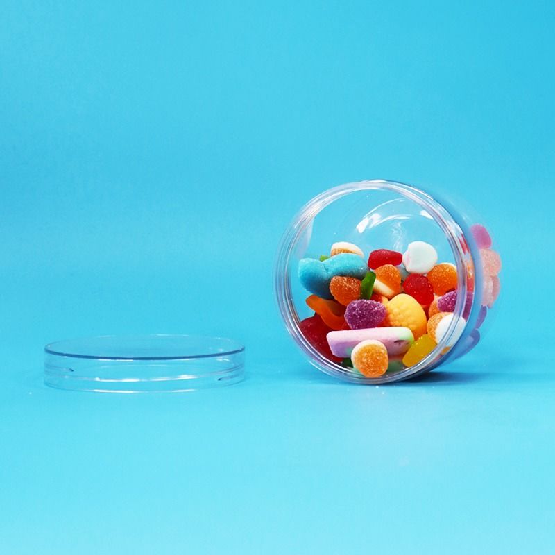 ขวดโหลพลาสติก PET ใส่อาหารแห้ง ลูกอม คุกกี้ ถั่ว ของขวัญ ฝาเกลียวแบน เกรดอาหาร