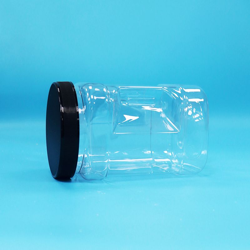 ผลไม้แห้งใสและถั่วทรงสี่เหลี่ยม กระปุกจับพลาสติก PET กระปุกจับพลาสติก ดํา