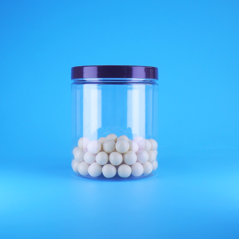 ขวดโหลพลาสติก PET ใสทรงกลมสูงสำหรับอาหารเกรดอาหาร พร้อมฝาเกลียวแบน