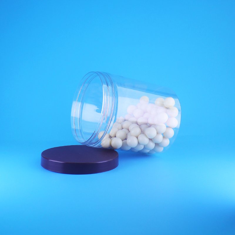 ขวดโหลพลาสติก PET ใสทรงกลมสูงสำหรับอาหารเกรดอาหาร พร้อมฝาเกลียวแบน