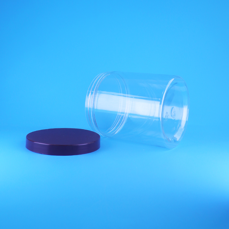 ฝาเกลียวกันรั่วแบบแบน ขวดโหลพลาสติก PET ใสทรงกลม สำหรับผลไม้อบแห้ง BPA Free ออกแบบเองได้ สำหรับอาหารแห้ง
