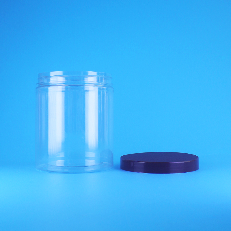 ฝาเกลียวกันรั่วแบบแบน ขวดโหลพลาสติก PET ใสทรงกลม สำหรับผลไม้อบแห้ง BPA Free ออกแบบเองได้ สำหรับอาหารแห้ง