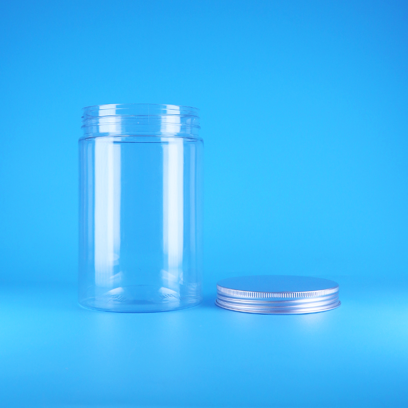 โถพลาสติก PET ใส ปากกว้าง สำหรับใส่ถั่ว อาหาร ลูกอม ทรงสูง กลม พร้อมฝาเกลียวแบน