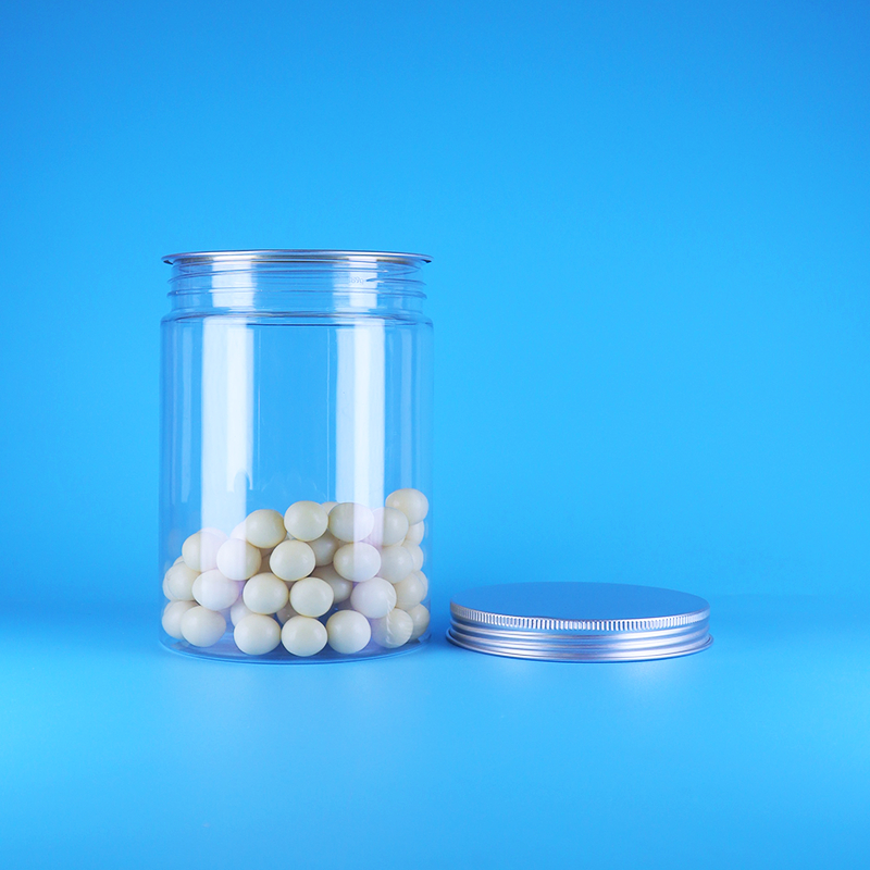 ขวดโหลพลาสติก PET ปากกว้างใส สำหรับอาหารเด็ก ลูกอม ทรงสูง กลม ฝาแบนอะลูมิเนียม