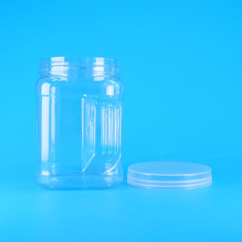 PET Square Clear Screw Lids พลาสติกการเก็บรักษาจับ ดําข้าว ข้าวโพดขี้ขนม กระปุก