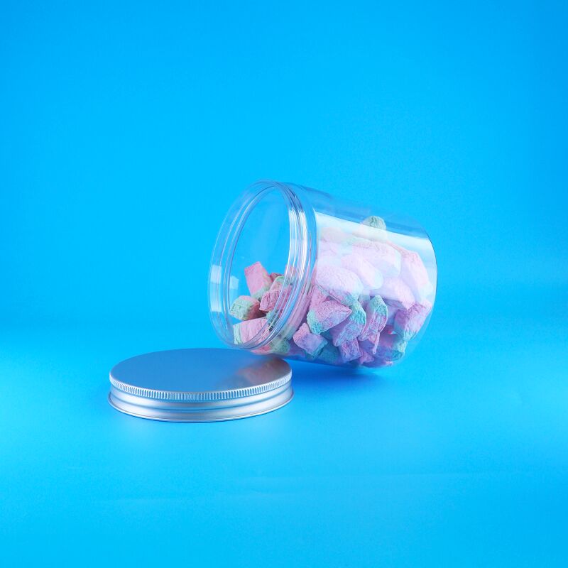 โถพลาสติก PET ใส พร้อมฝาเปิดง่าย อะลูมิเนียมทรงกลม สำหรับอาหาร ลูกอม คุกกี้ ชาหอมมะลิ