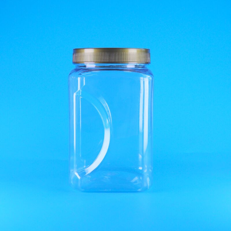 ขวดโหลพลาสติก PET ทรงสี่เหลี่ยมใส ฝาสีน้ำตาล สำหรับใส่คุกกี้ ถั่วอัลมอนด์ ผลไม้อบแห้ง