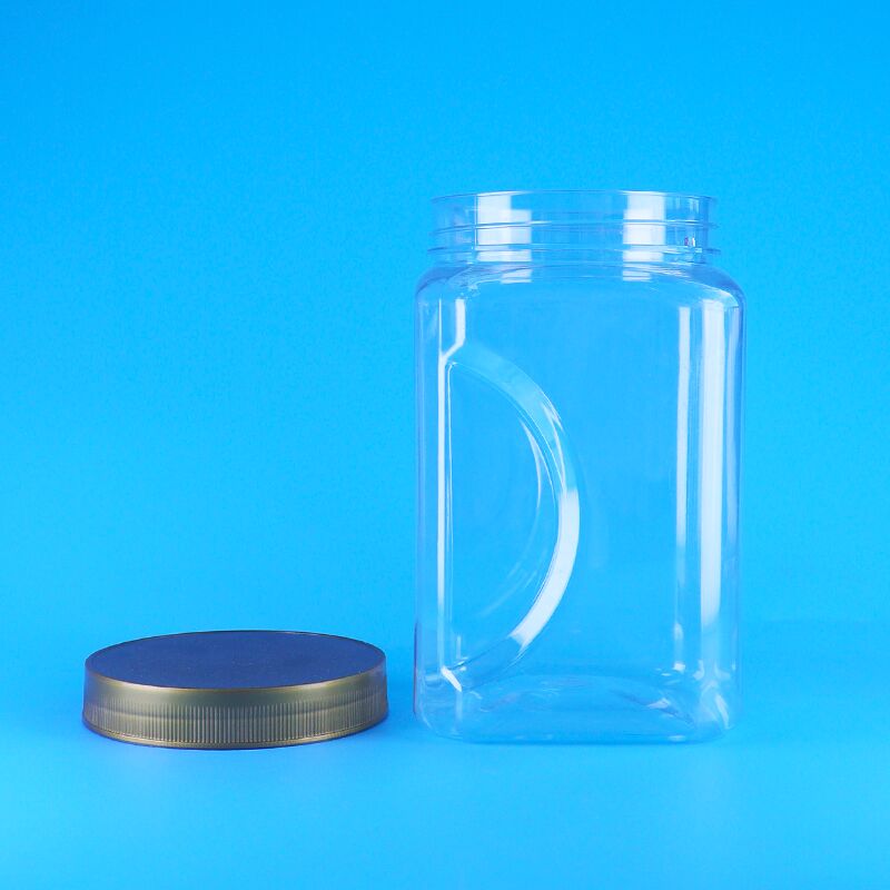 ขวดโหลพลาสติก PET ทรงสี่เหลี่ยมใส ฝาสีน้ำตาล สำหรับใส่คุกกี้ ถั่วอัลมอนด์ ผลไม้อบแห้ง