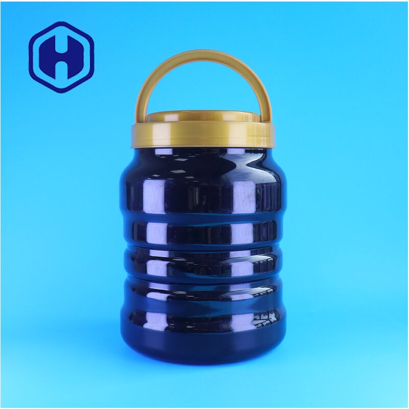 สีดํากลม พลาสติก PET Jar Handle กล่องสําหรับมะม่วงแห้ง ผลไม้อุณหภูมิ