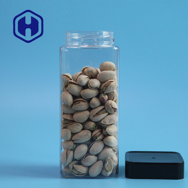 ใสเปล่ารั่วหลักฐานพลาสติกขวดบิสกิตบรรจุภัณฑ์ข้าว 555ml อาหาร Square PET Jar