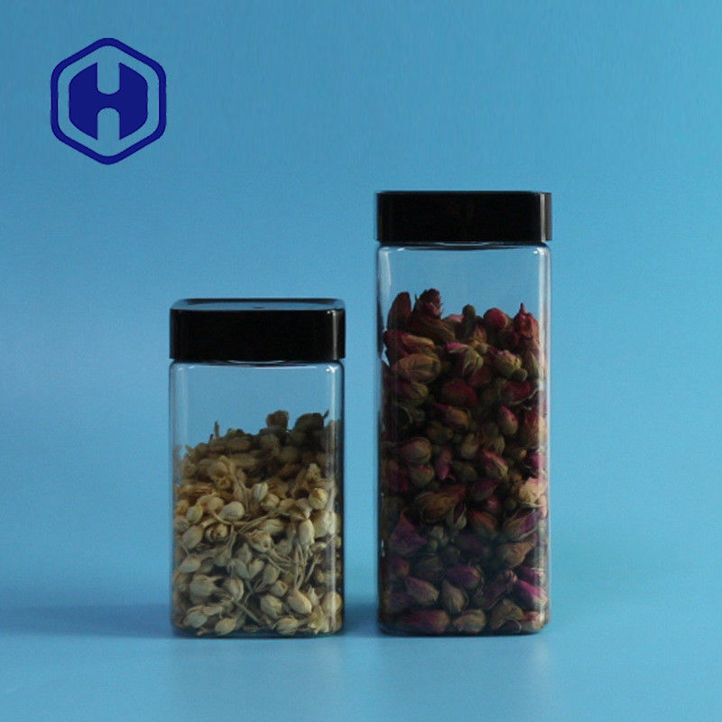 ใสเปล่ารั่วหลักฐานพลาสติกขวดบิสกิตบรรจุภัณฑ์ข้าว 555ml อาหาร Square PET Jar