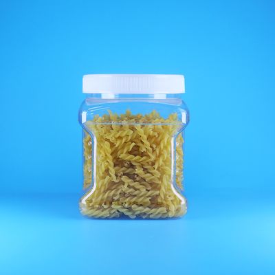 ขวดโหลพลาสติกใสทรงเหลี่ยม PET พร้อมฝาเกลียวแบนสำหรับบิสกิตฟองน้ำ