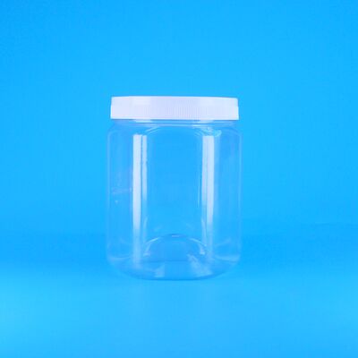 รูปทรงหกเหลี่ยม กระปุกพลาสติก PET ชัดเจน ผักกาด แป้งฝรั่งต้มแห้ง กระปุกขาว ปิดเรียบ