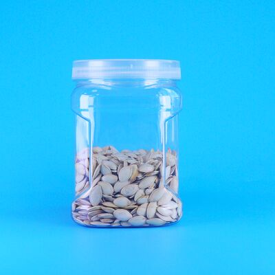PET Square Clear Screw Lids พลาสติกการเก็บรักษาจับ ดําข้าว ข้าวโพดขี้ขนม กระปุก