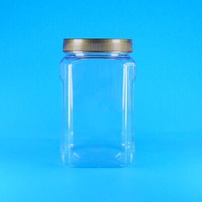 ขวดโหลพลาสติก PET ทรงสี่เหลี่ยมใส ฝาสีน้ำตาล สำหรับใส่คุกกี้ ถั่วอัลมอนด์ ผลไม้อบแห้ง