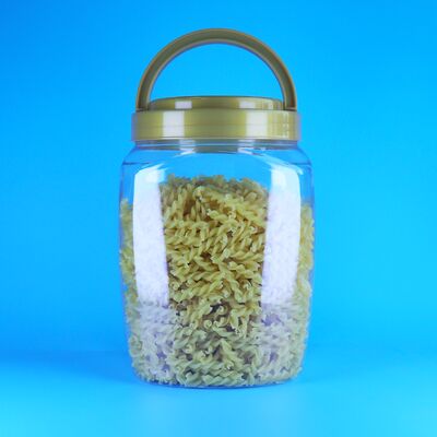 ขวดโหลพลาสติก PET ฝาปิดแบบมีหูจับทรงสี่เหลี่ยมใสสำหรับอาหาร ขนม คุกกี้ อาหารสำหรับเด็ก